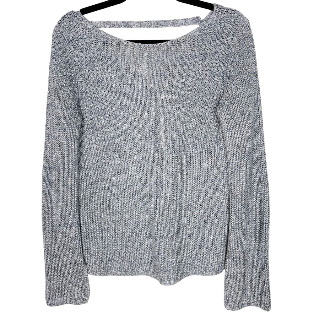 Theory Womens P XSmall Blue Lalora Linen Blend Cut Out Sweater Open Knit Cotton